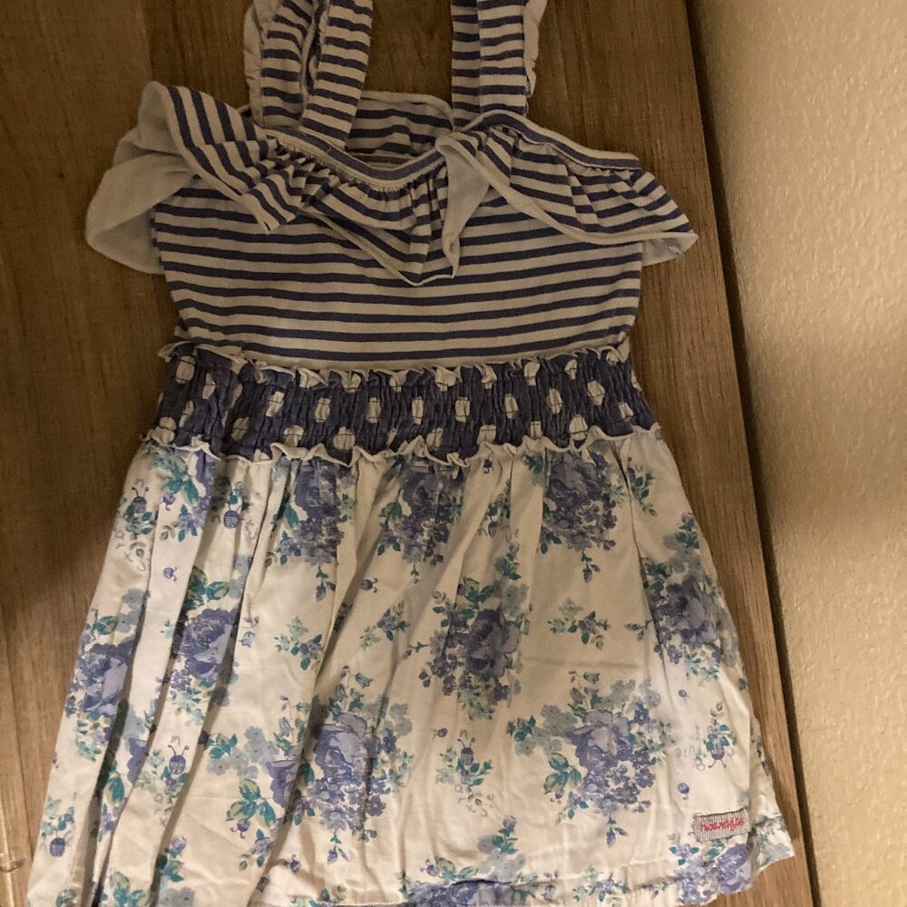 Naartjie Light Blue and White Dress Small (Size 4) Floral Print and Striped